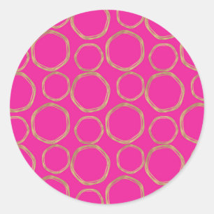 Gold Circles & Hot Pink Bright Bold Modern Trendy Classic Round Sticker