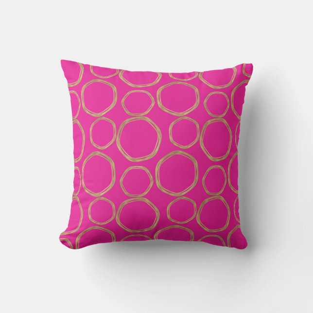 Gold Circles & Hot Pink Bright Bold Modern Trendy Cushion (Front)