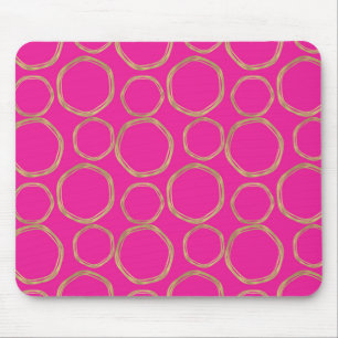 Gold Circles & Hot Pink Bright Bold Modern Trendy Mouse Mat