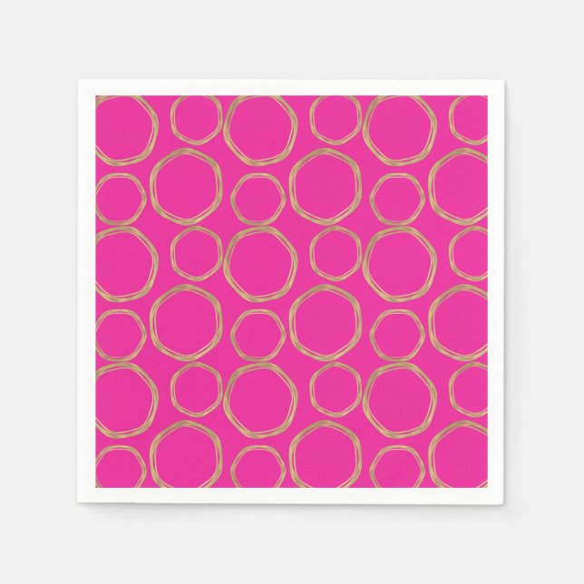 Gold Circles & Hot Pink Bright Bold Modern Trendy Napkin (Front)