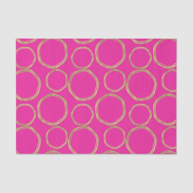 Gold Circles & Hot Pink Bright Bold Modern Trendy Tissue Paper (Front)