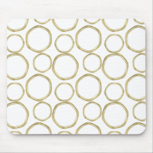Gold Circles On White Modern Mouse Mat