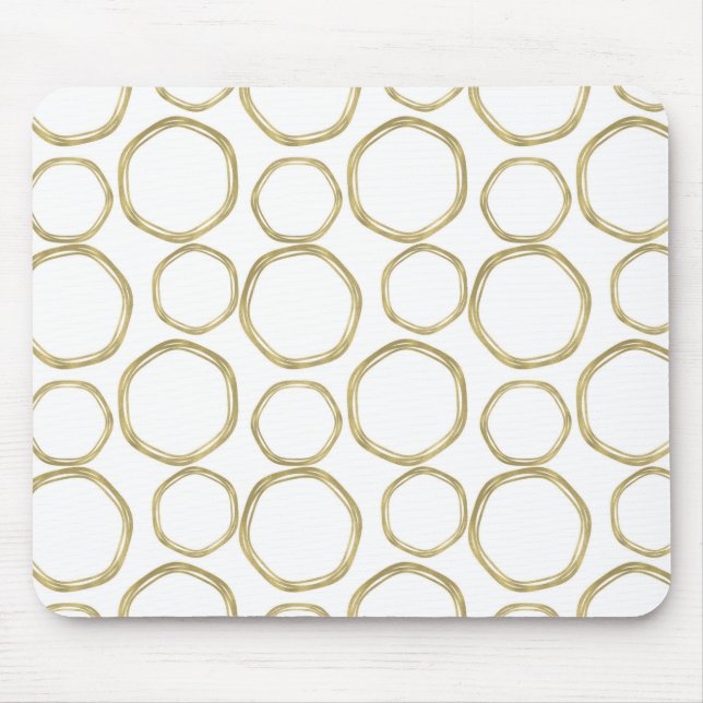 Gold Circles On White Modern Mouse Mat (Front)