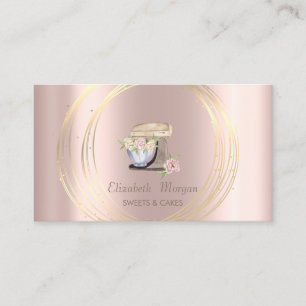 Gold Circles Retro Mixer Flowers Rose Gold Business Card