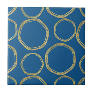 Gold Circles & Rustic Aqua Blue Chic Modern Tile