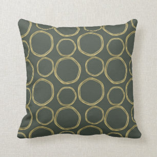 Gold Circles & Rustic Olive Green Modern Trendy Cushion