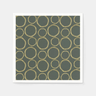 Gold Circles & Rustic Olive Green Modern Trendy Napkin