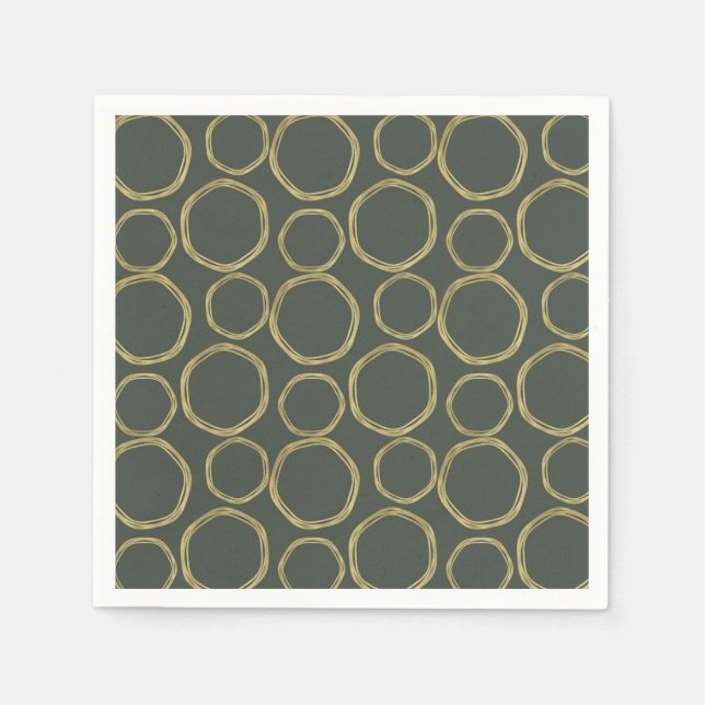 Gold Circles & Rustic Olive Green Modern Trendy Napkin (Front)