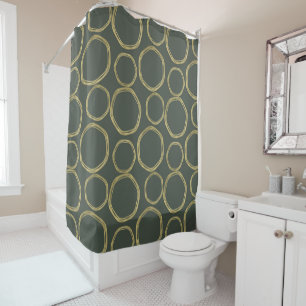 Gold Circles & Rustic Olive Green Modern Trendy Shower Curtain