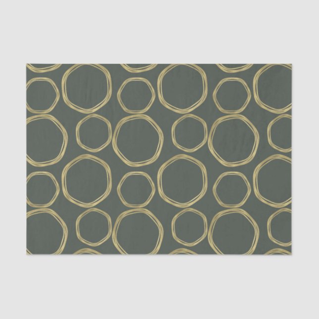 Gold Circles & Rustic Olive Green Modern Trendy Tissue Paper (Front)