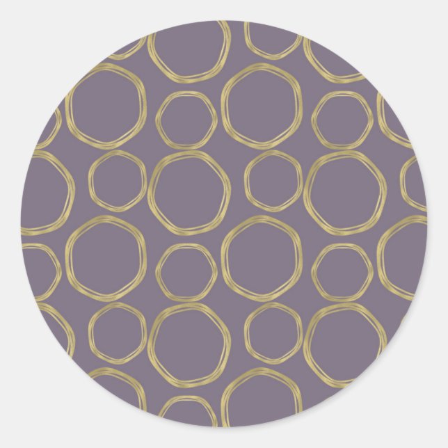 Gold Circles & Rustic  Taupe Purple Modern Trendy Classic Round Sticker (Front)