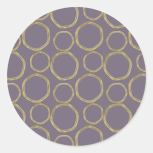 Gold Circles & Rustic  Taupe Purple Modern Trendy Classic Round Sticker