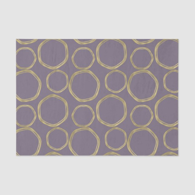 Gold Circles & Rustic Taupe Purple Modern Trendy Tissue Paper (Front)