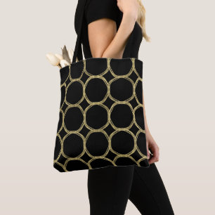 Gold Circles & Sleek Black Modern Trendy Chic Tote Bag