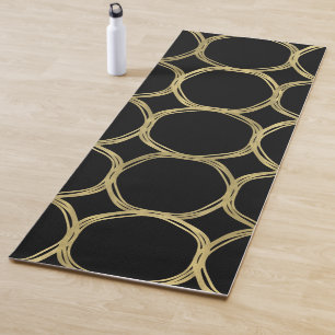 Gold Circles & Sleek Black Modern Trendy Chic Yoga Mat
