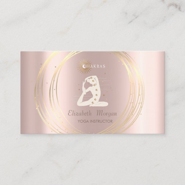Gold Circles Yoga Girl Silhouette Rose Gold Business Card (Front)