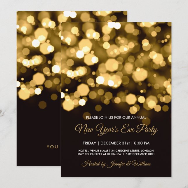 Gold City Lights New Year's Eve Party Invitation (Front/Back)