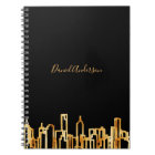 Gold city skyline black professional script