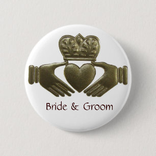 Gold Claddagh Bride and Groom Button