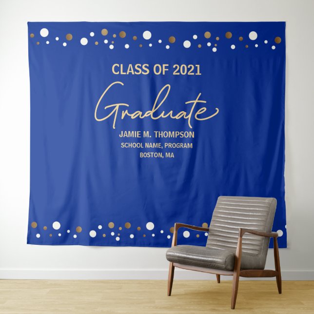 Gold Class of 2021 Royal Blue backdrop graduation Tapestry (In Situ (Horizontal))