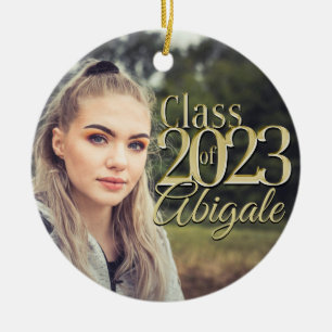Gold Class of 2023 Graduation Photo Ceramic Tree Decoration