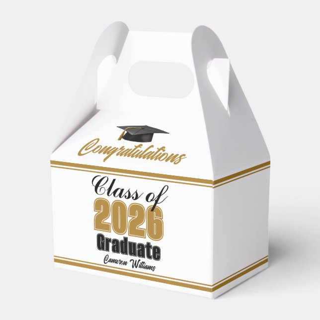Gold Class of 2026 Custom Graduation Party Favour Box (Front Side)