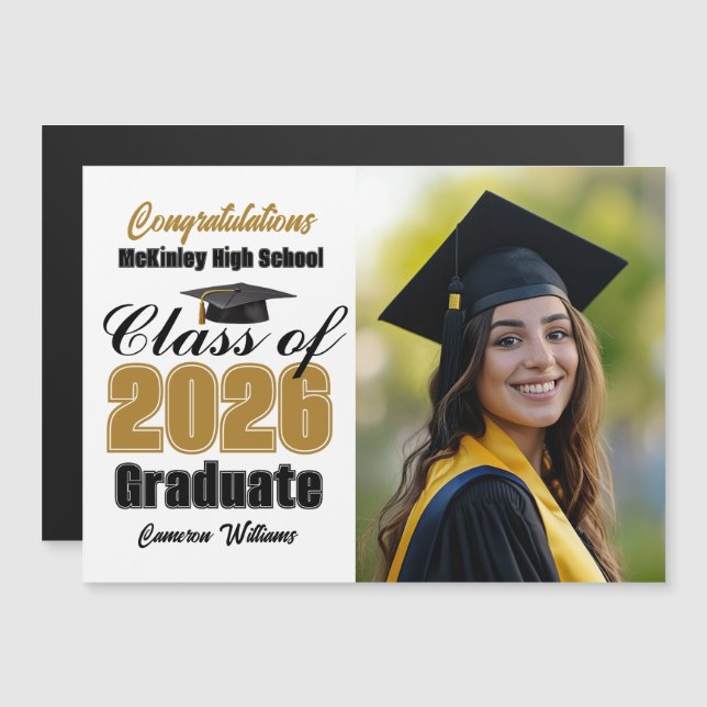 Gold Class of 2026 Graduation Photo Magnet Card (Front/Back)