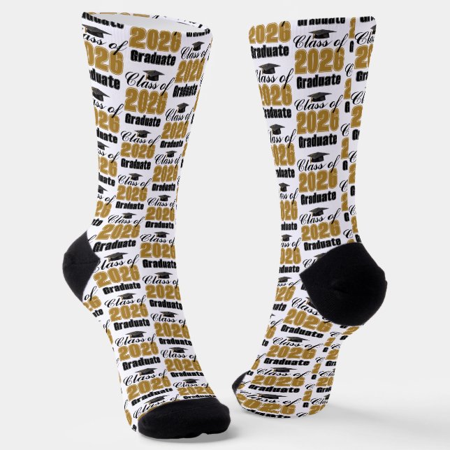 Gold Class of 2026 Graduation Socks (Angled)