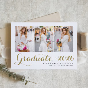 Gold Class of 2026 Photo Collage Graduation Invitation