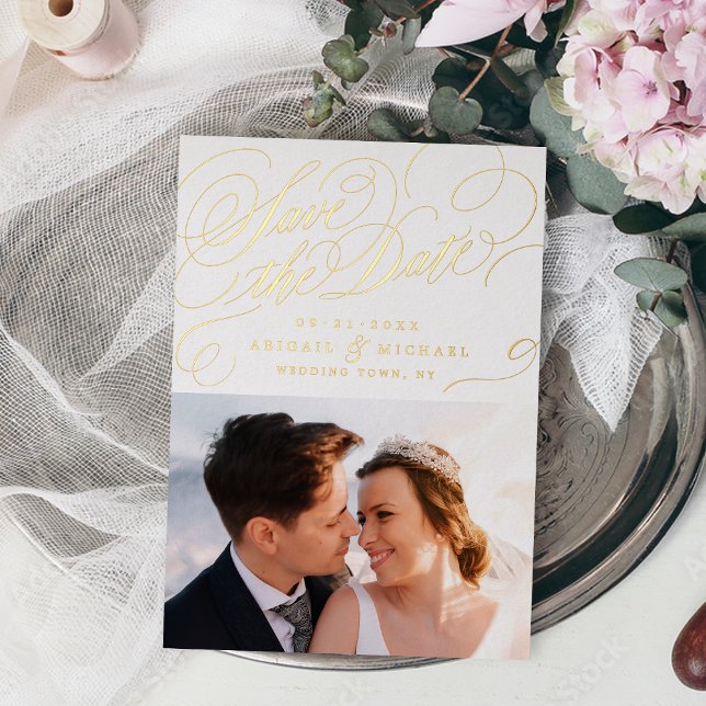 Gold classic calligraphy vintage save the date (Gold classic calligraphy vintage save the date foil invitation)