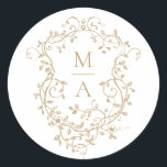 Gold Classic Floral Crest Monograms Round Sticker<br><div class="desc">Classic French victorian gold floral crest sticker. For more advanced customisation of this design,  please click the DESIGN TOOL BUTTON above!</div>