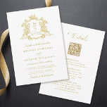 Gold Classic Floral Crest Wedding All in One Invitation<br><div class="desc">CHANGEABLE FRAME & TEXT COLOR | Elegant gold floral crest wedding invitation with details on the back,  perfect for a modern classic or romantic vintage wedding. For more advanced customisation of this design,  please click the DESIGN TOOL BUTTON above!</div>