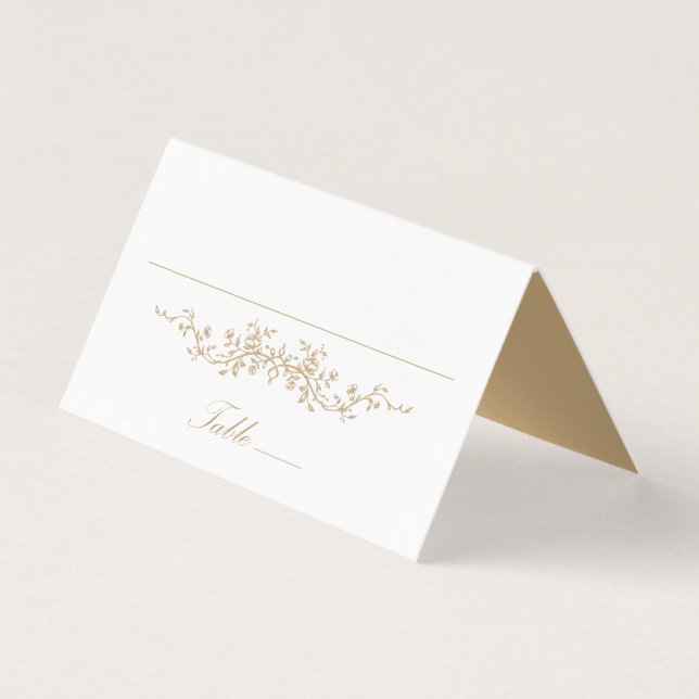 Gold Classic Floral Wedding Place Card (Front)