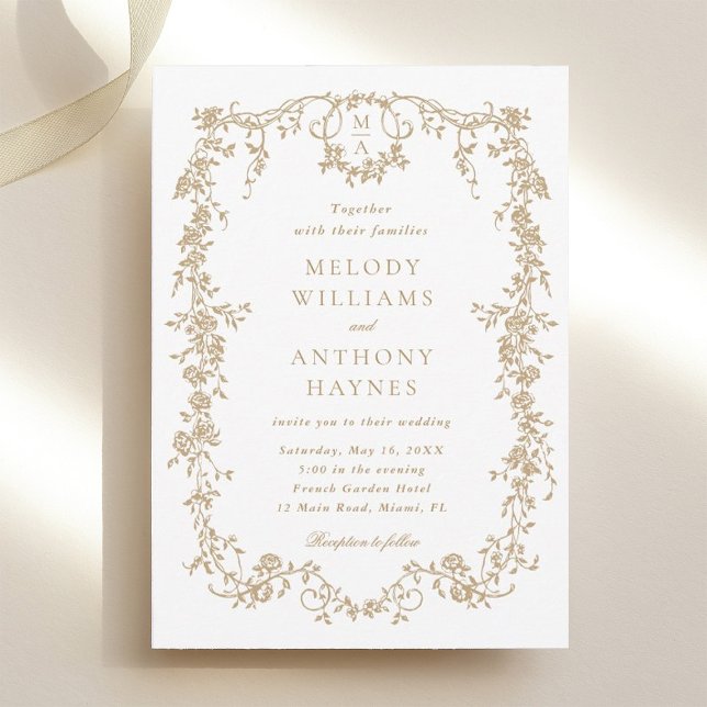 Gold Classic French Victorian Floral Wedding Invitation (Creator Uploaded)