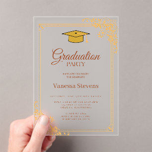Gold  Classic Graduation Cap Party  Acrylic Invitations