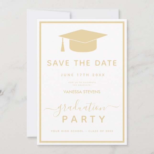  Gold Classic Graduation Save the Date (Front)