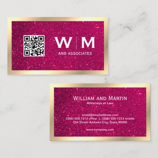 Gold Classic Monogram | QR CODE | Glitter Business Card (Front/Back)