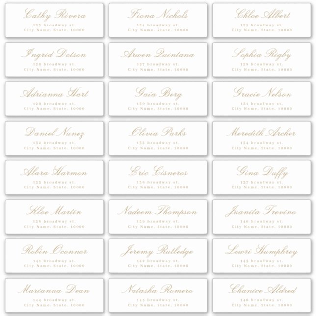 Gold Classic script wedding guest address label (Front)