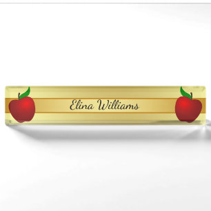 Gold Classic Teacher Red Apple Kindergarten Nameplate