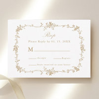 Gold Classic Victorian Floral Frame Wedding RSVP