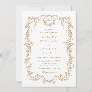 Gold Classic Victorian French Floral Wedding Invitation