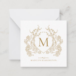 Gold Classic Vintage Floral Crest Monogram Card