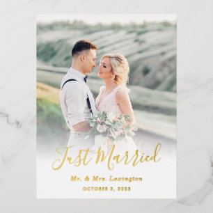 Gold Classic Wedding Photo Announcement Postcard