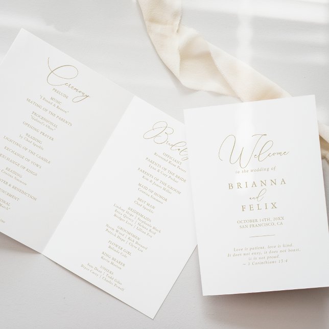 Gold Classy Chic Minimalist Folded Wedding  Programme (Creator Uploaded)