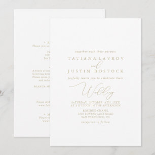 Gold Classy Chic Minimalist Front & Back Wedding   Invitation