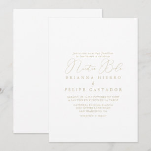 Gold Classy Chic Minimalist Nuestra Boda Wedding   Invitation