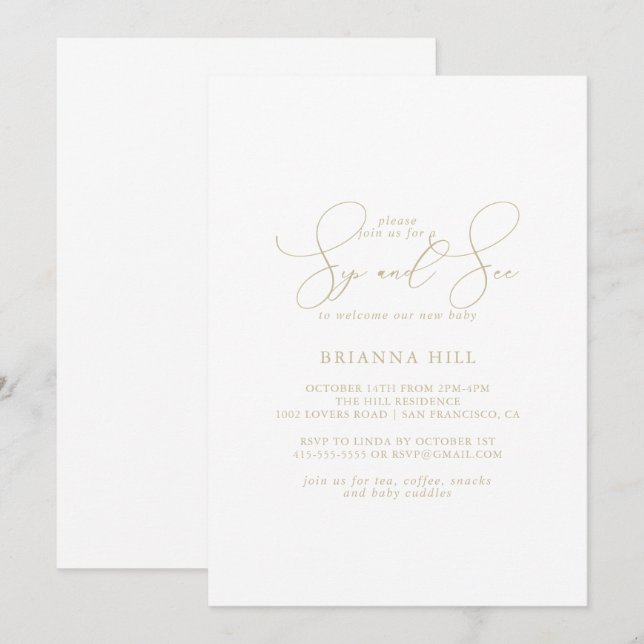 Gold Classy Chic Minimalist Sip and See   Invitation (Front/Back)