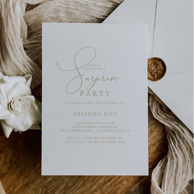Gold Classy Chic Minimalist Surprise Party Invitation (Creator Uploaded)