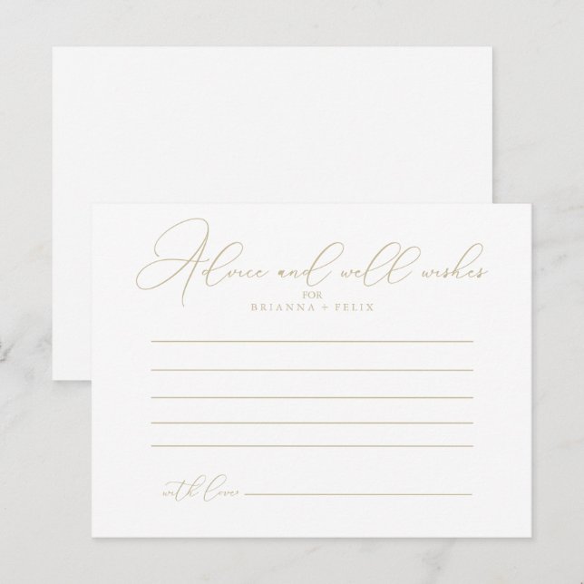 Gold Classy Chic Wedding Advice Card (Front/Back)