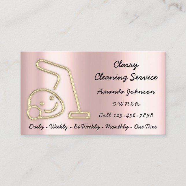 Gold Classy Cleaning Services Maid Vacuum Cleaner Business Card (Front)